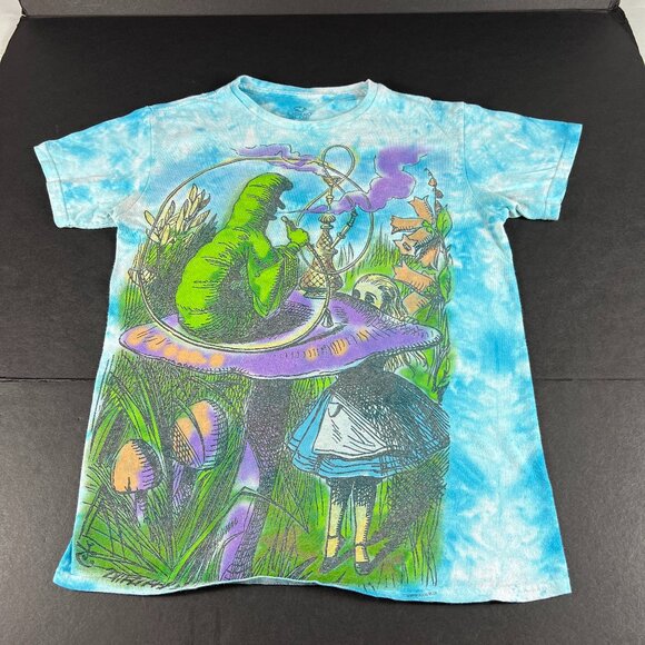 Liquid Blue Alice In Wonderland Shirt Small Blue Tie Dye Mega Print Short Sleeve - Picture 1 of 11